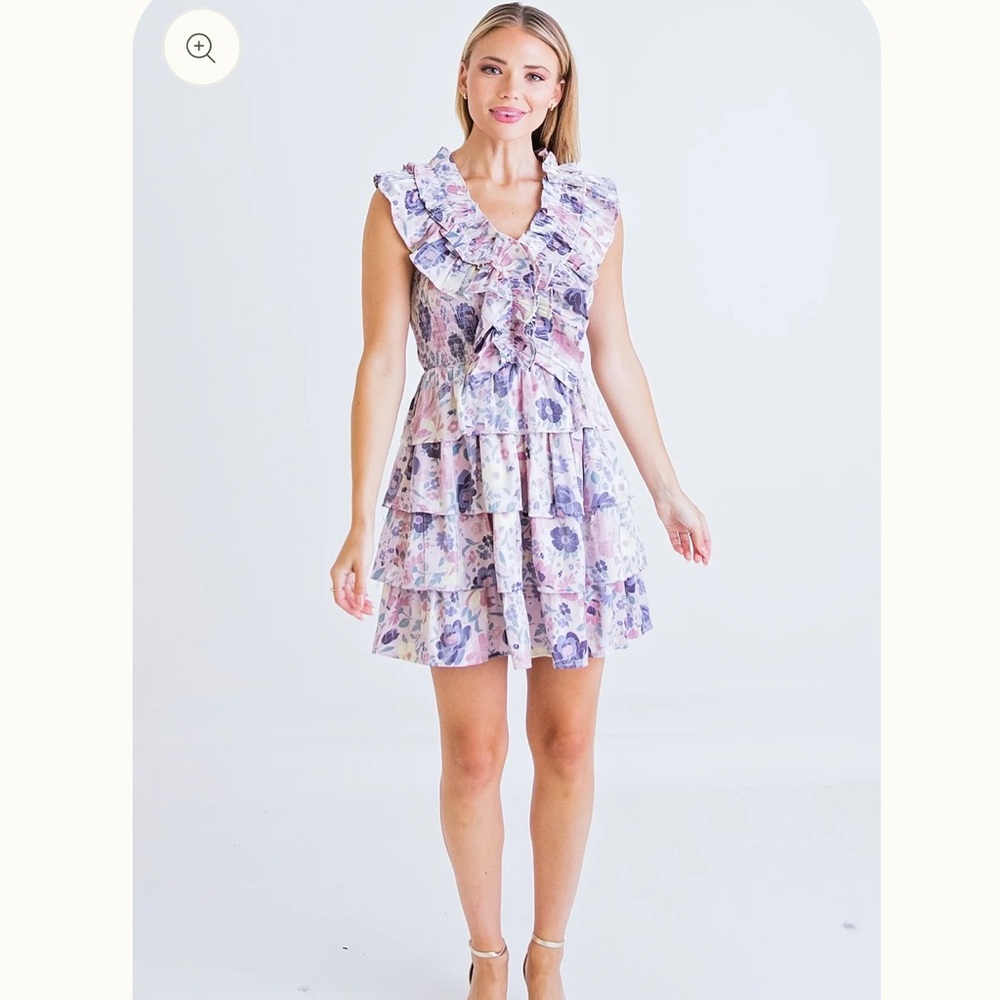 Karlie Floral Vintage Quilted Smock Ruffled Floral Mini Dress -